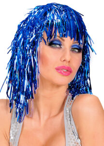 perruque lamé, perruque disco, perruque années 80, perruque BLEUE