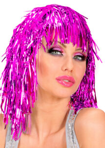 perruque lamé rose, perruque disco, perruque années 80, perruque ROSE