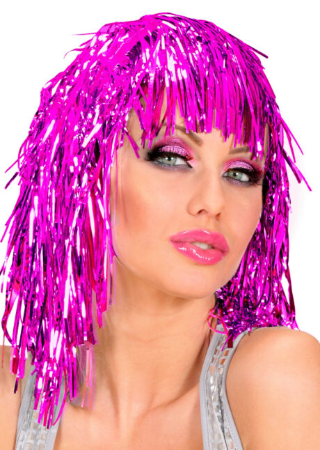 perruque lamé rose, perruque disco, perruque années 80, perruque ROSE, Perruque Lamée Rose, Disco 80