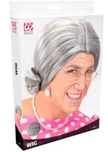 perruque de grand mère, perruque mamie, perruque chignon, perruque grise