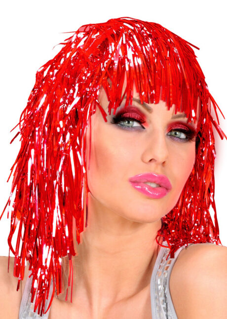 perruque lamé, perruque disco, perruque années 80, perruque ROUGE, Perruque Lamée, Disco 80, Rouge
