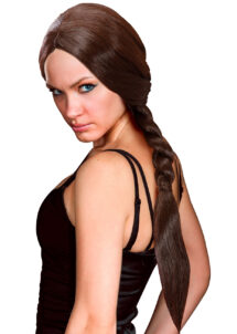 perruque Lara croft, perruque tresse, perruque natte, perruque femme, Perruque Lara, Longue Tresse Châtain