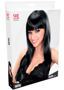perruque noire, perruque cheveux longs noirs, perruque femme déguisement