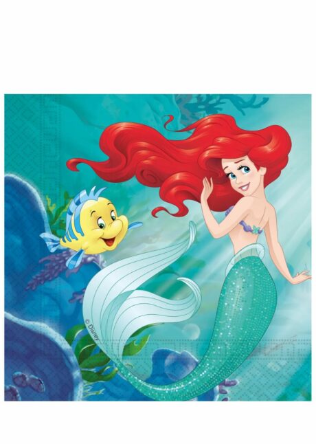 vaisselle Disney, serviettes Disney, seriettes la Petite Sirène, Serviettes Anniversaire La Petite Sirène Disney – Ariel – 33 cm