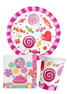 vaisselle jetable anniversaire fille, vaisselle Candy party, vaisselle thème bonbons