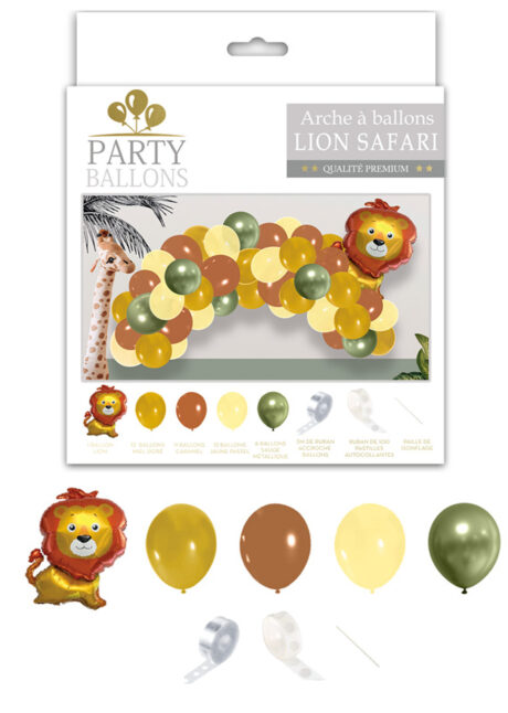 arche de ballons enfants, ballons lion, ballons animaux enfants, ballons anniversaire enfant, Arche Guirlande de Ballons, Lion Safari