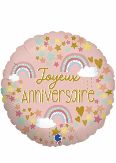 ballon anniversaire arc en ciel, ballon anniversaire rose, ballon anniversaire hélium, Ballon Anniversaire Arc en Ciel Rose, en Aluminium