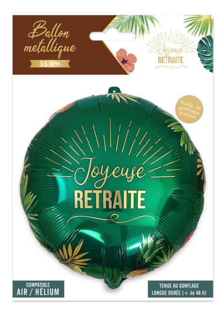 ballon retraite, ballon joyeuse retraite, ballon hélium retraite, décorations retraite, Ballon Joyeuse Retraite, Vert et Doré, en Aluminium