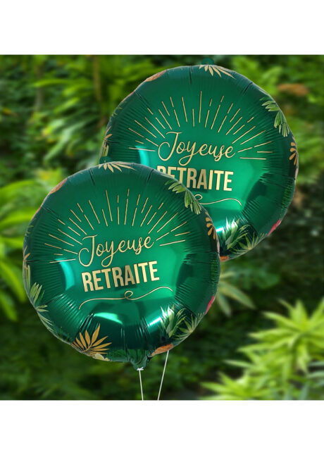 ballon retraite, ballon joyeuse retraite, ballon hélium retraite, décorations retraite, Ballon Joyeuse Retraite, Vert et Doré, en Aluminium
