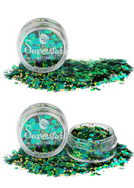 paillettes vertes en poudre, paillettes maquillage, paillettes visage, Paillettes Vertes et Dorées, Peacock, Poudre Chunky