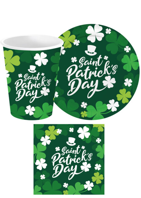vaisselle jetable Saint Patrick, assiettes Saint Patrick, gobelets Saint Patrick, serviettes Saint Patrick, Irlande, Vaisselle Saint Patrick, Assiettes
