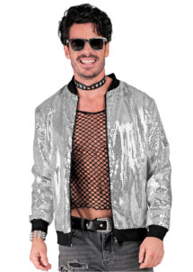 blouson paillettes, veste paillettes, bombers paillettes, paillettes argent sequins, veste disco