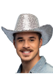 chapeau paillettes, chapeau cowboy argent, chapeau cowboy festivals, chapeau sequins argent, Chapeau de Cowboy Paillettes Argent