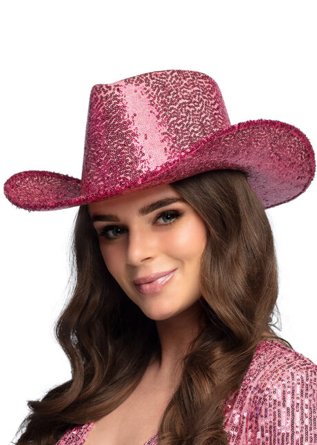 chapeau paillettes, chapeau cowboy rose, chapeau cowboy festivals, chapeau sequins roses, Chapeau de Cowboy Paillettes Roses