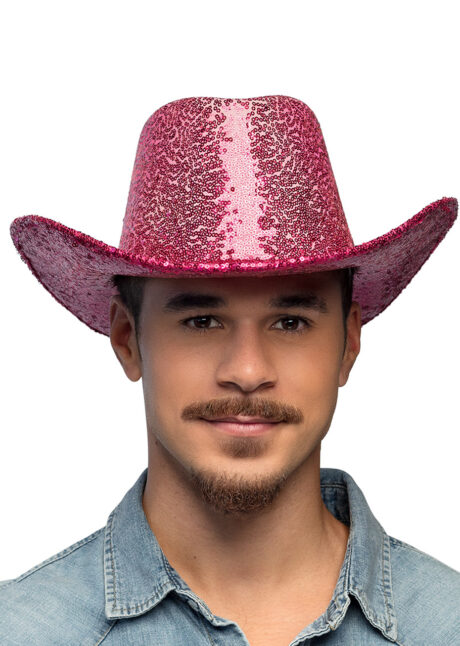 chapeau paillettes, chapeau cowboy rose, chapeau cowboy festivals, chapeau sequins roses, Chapeau de Cowboy Paillettes Roses