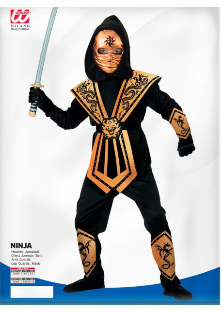 déguisement Ninja enfant, costume Ninja enfant, déguisement de Ninja garçon, Déguisement de Ninja, Noir et Doré, Garçon