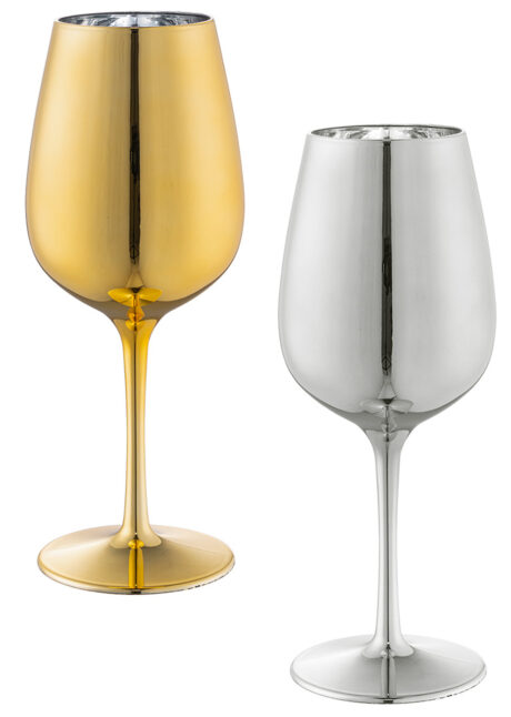 verre à vin, verre doré, grand verre doré, verre cérémonie, verre argent, verre argenté, Vaisselle Dorée Métal, Verre à Vin Glamour Doré, 450 ml