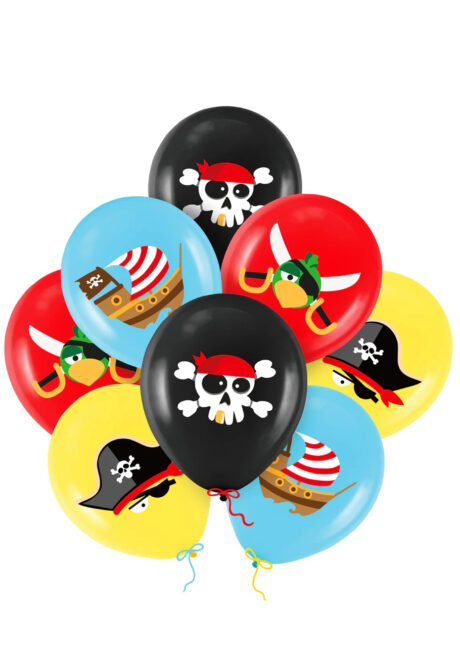 ballons baudruche, ballons pirates, ballons hélium, ballons enfants, 8 Ballons Imprimés Pirates Multicolores, en Latex