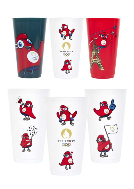 décorations JO 2024, gobelets réutilisables jeux olympiques, décorations phryge, mascotte JO, mascotte paris 2024, Gobelet Réutilisable, JO Paris 2024, Phryge, 65 cl