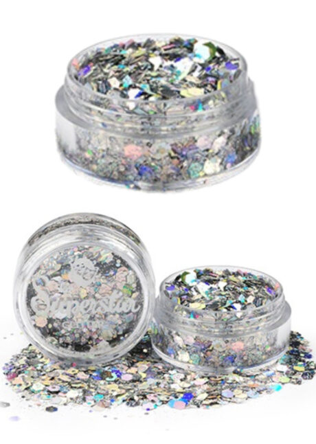 paillettes argent en poudre, paillettes maquillage visage, Paillettes Argent Laser, Poudre Chuncky Mix, Superstar