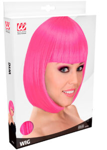 perruque rose courte frange, perruque rose femme, perruque carré, perruque lavable