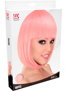 perruque rose courte frange, perruque rose femme, perruque carré, perruque lavable
