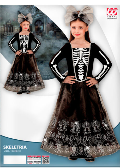 déguisement halloween fille, déguisement squelette fille, déguisement jour des morts fille, Déguisement de Squelette Jour des Morts Noir, Fille