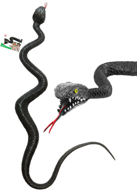 serpent, faux serpent décoration, faux serpent cobra, faux serpent halloween, décoration halloween, accessoire halloween, Serpent Noir en Gomme, 75 cm