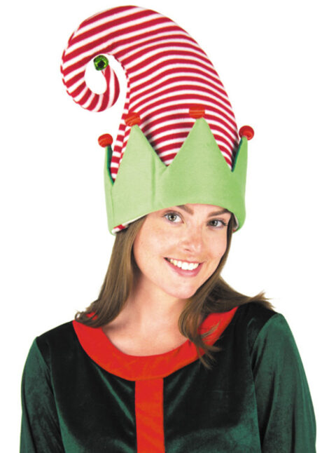 bonnet de lutin, bonnet d'elfe de Noël, bonnet réveillons chapeau d'Elfe, Bonnet de Lutin, Grelot Vert et Pompons Rouges