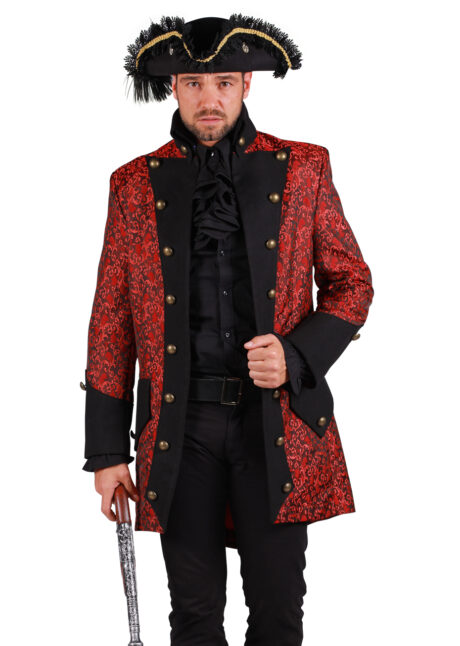 déguisement pirate, manteau de pirate, costume de pirate qualité, Déguisement de Pirate des Ténèbres, Veste Noire et Rouge, Premium