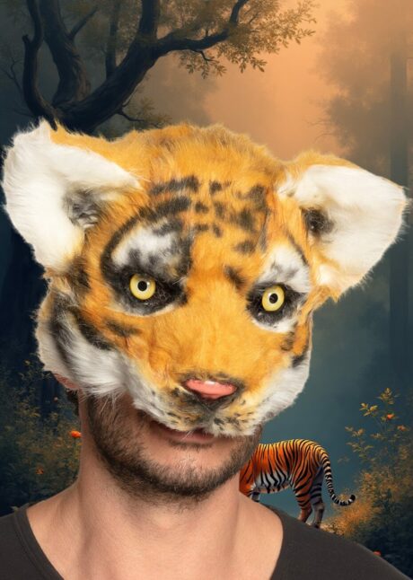 masque de tigre fausse fourrure, Masque de Tigre Fourrure, Demi Visage