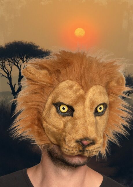 masque de lion réaliste, masque de lion fourrure, Masque de Lion Fourrure, Demi Visage