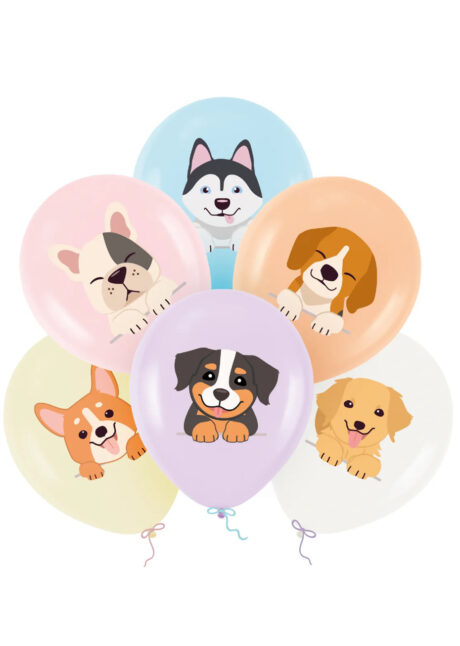 ballons chiens, ballons de baudruche anniversaire enfants, ballons chiens hélium, 6 Ballons Imprimés Chiens Multicolores, en Latex