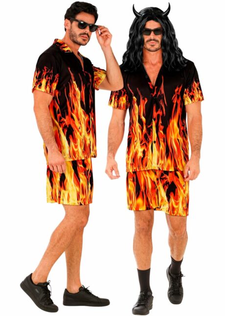 chemise flammes, tenue année 90, Chemise et Short Flammes Années 90