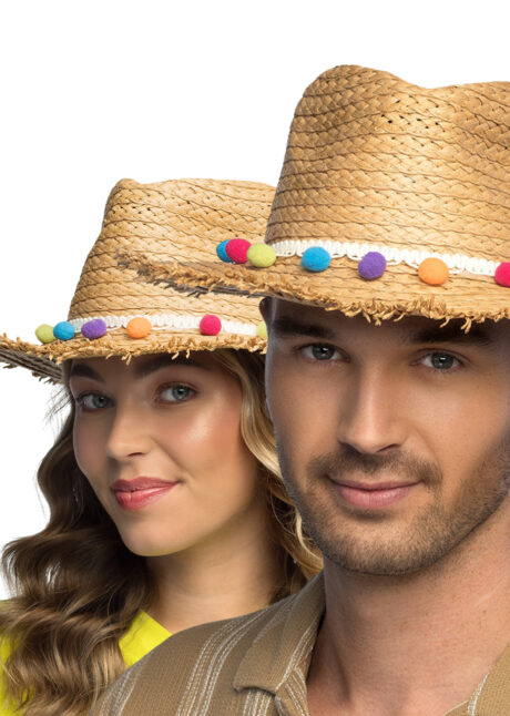 CHAPEAU-BOHEME-IBIZA-PAILLE-54458, Chapeau Bohème Ibiza, Paille et Pompons