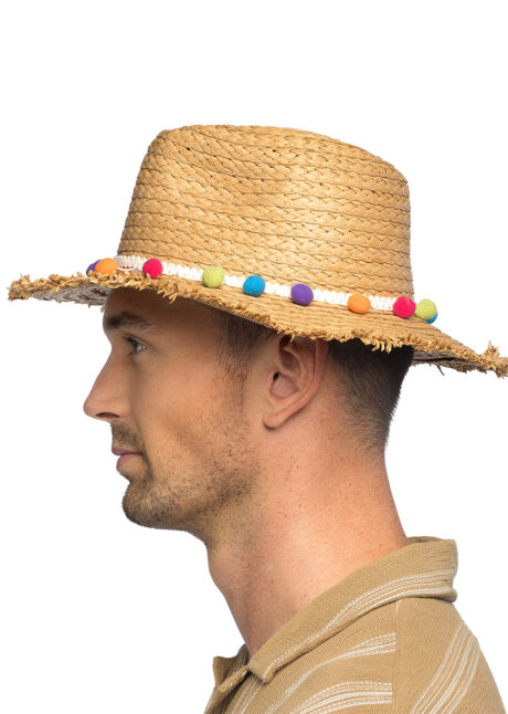 CHAPEAU-BOHEME-PAILLE-54458, Chapeau Bohème Ibiza, Paille et Pompons