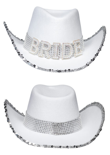 accessoire bride to be, chapeau de cowboy bride, chapeau de cowboy EVJF, Chapeau de Cowboy Bride, avec Strass, Sequins et Perles