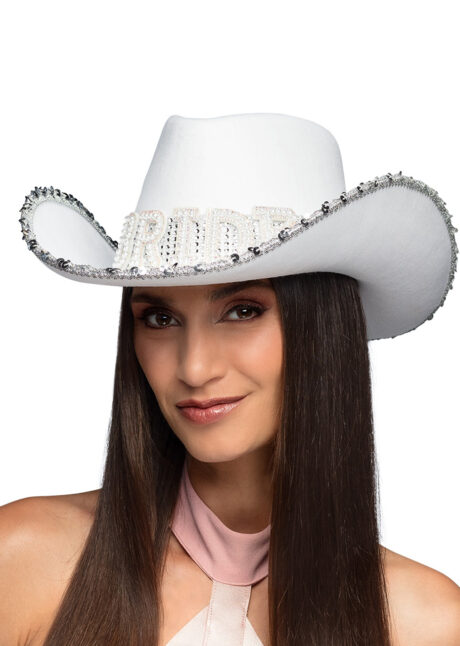 accessoire bride to be, chapeau de cowboy bride, chapeau de cowboy EVJF, Chapeau de Cowboy Bride, avec Strass, Sequins et Perles