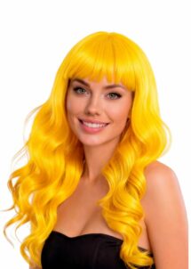 perruque jaune, perruque femme jaune, perruque lavable, Perruque Bella Jaune – Longue à Frange