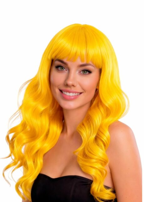 perruque jaune, perruque femme jaune, perruque lavable, Perruque Bella Jaune – Longue à Frange