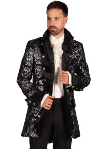déguisement premium, veste vampire, déguisement marquis, déguisement pirate, haut de gamme, Déguisement Marquis, Pirate, Vampire, Veste Royale, Noir et Argent, Premium