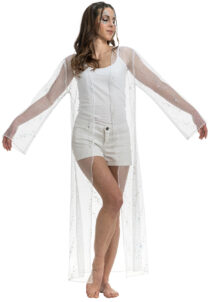 gilet long en voile blanc, veste en tulle, gilet festival