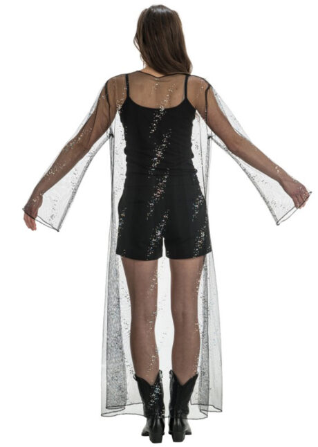 gilet long festival, gilet en tulle, veste en voile, Gilet Long Transparent, en Tulle Noir et Strass