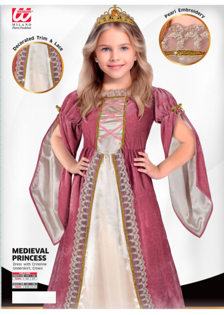 déguisement princesse fille, déguisement reine médiévale fille, Déguisement de Princesse Médiévale, Rose Ancien, Fille