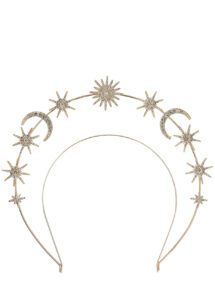 Coiffe Calypso serre-tête halo festival, Accessoire céleste métal strass, serre tête étoiles et lunes