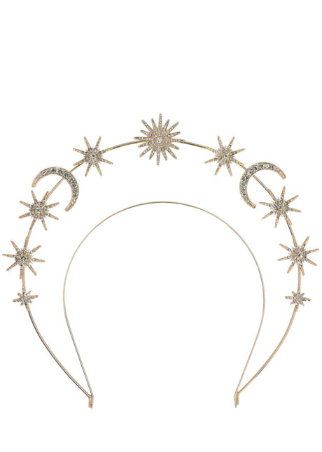 Coiffe Calypso serre-tête halo festival, Accessoire céleste métal strass, serre tête étoiles et lunes, Coiffe Calypso Festivals, Serre-Tête Métal Strass avec Etoiles et Lunes