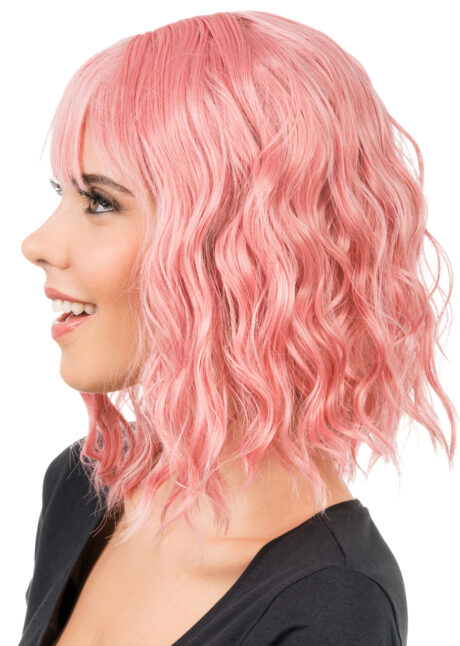 perruque rose, perruque frange, perruque stylée, perruque qualité, Perruque Bahia, Carré Ondulé, Rose Pastel