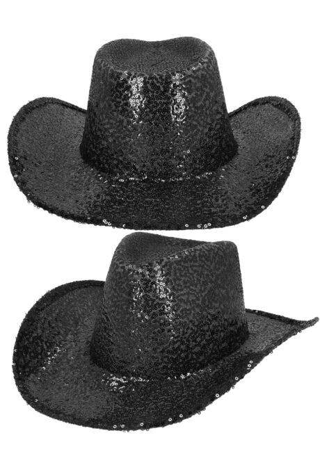 chapeau cowboy paillettes, chapeau cowboy noir paillettes, Chapeau de Cowboy Paillettes Noires