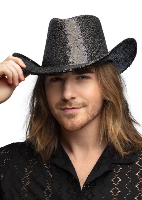 chapeau cowboy paillettes, chapeau cowboy noir paillettes, Chapeau de Cowboy Paillettes Noires