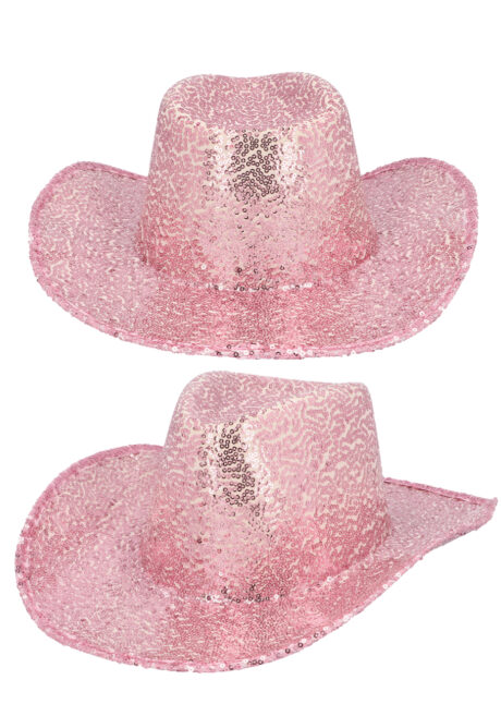 chapeau paillettes, chapeau cowboy rose, chapeau cowboy festivals, chapeau sequins roses, Chapeau de Cowboy Paillettes Rose Clair